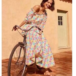 NEW Boden Rosalind Tiered Cotton Midi Dress - Ivory & Palm Tile Multi
